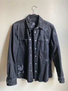 Zara Black Distressed Denim Shacket